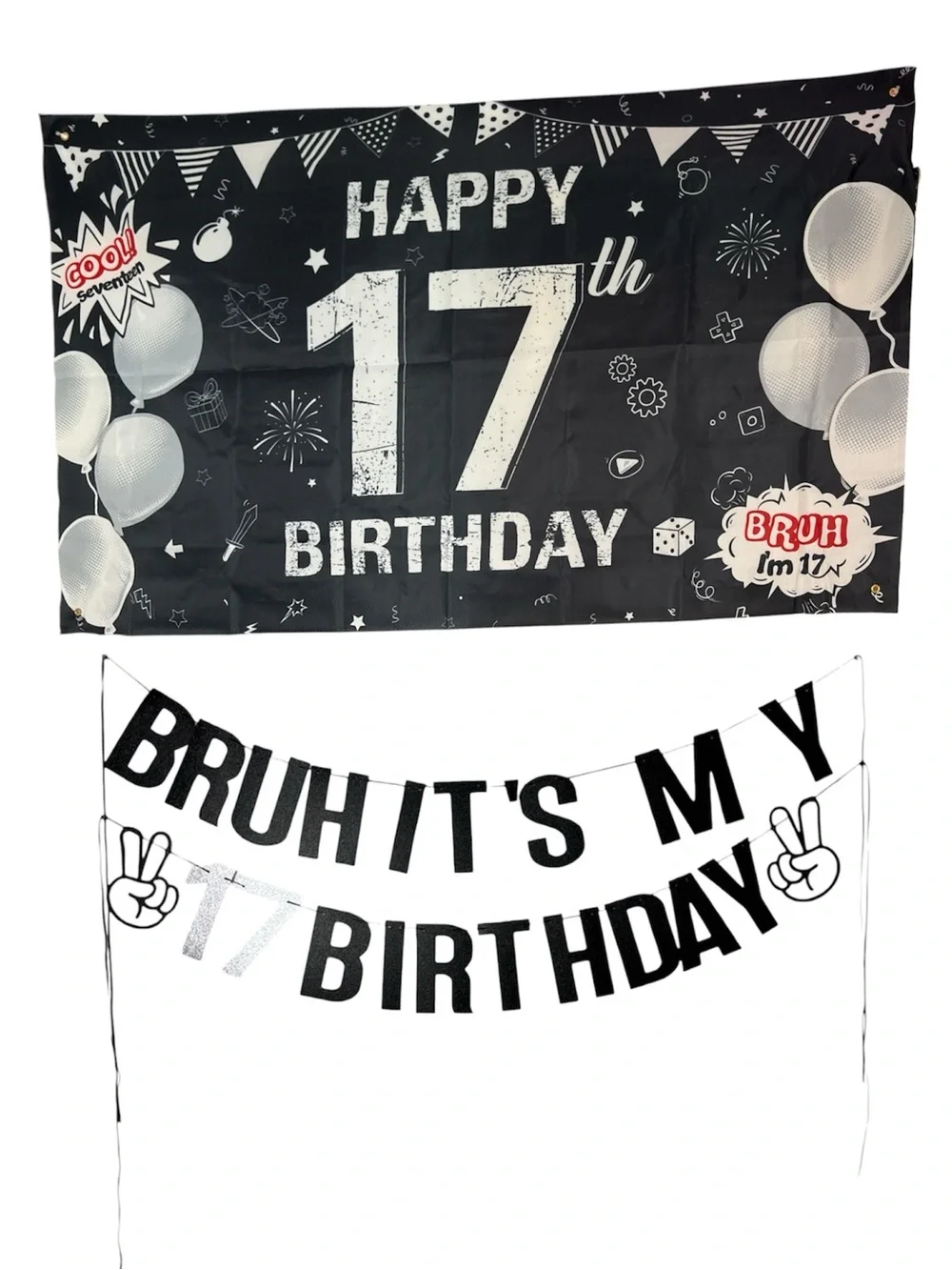 Bruh It's My 17th Birthday Black Party Banner Set